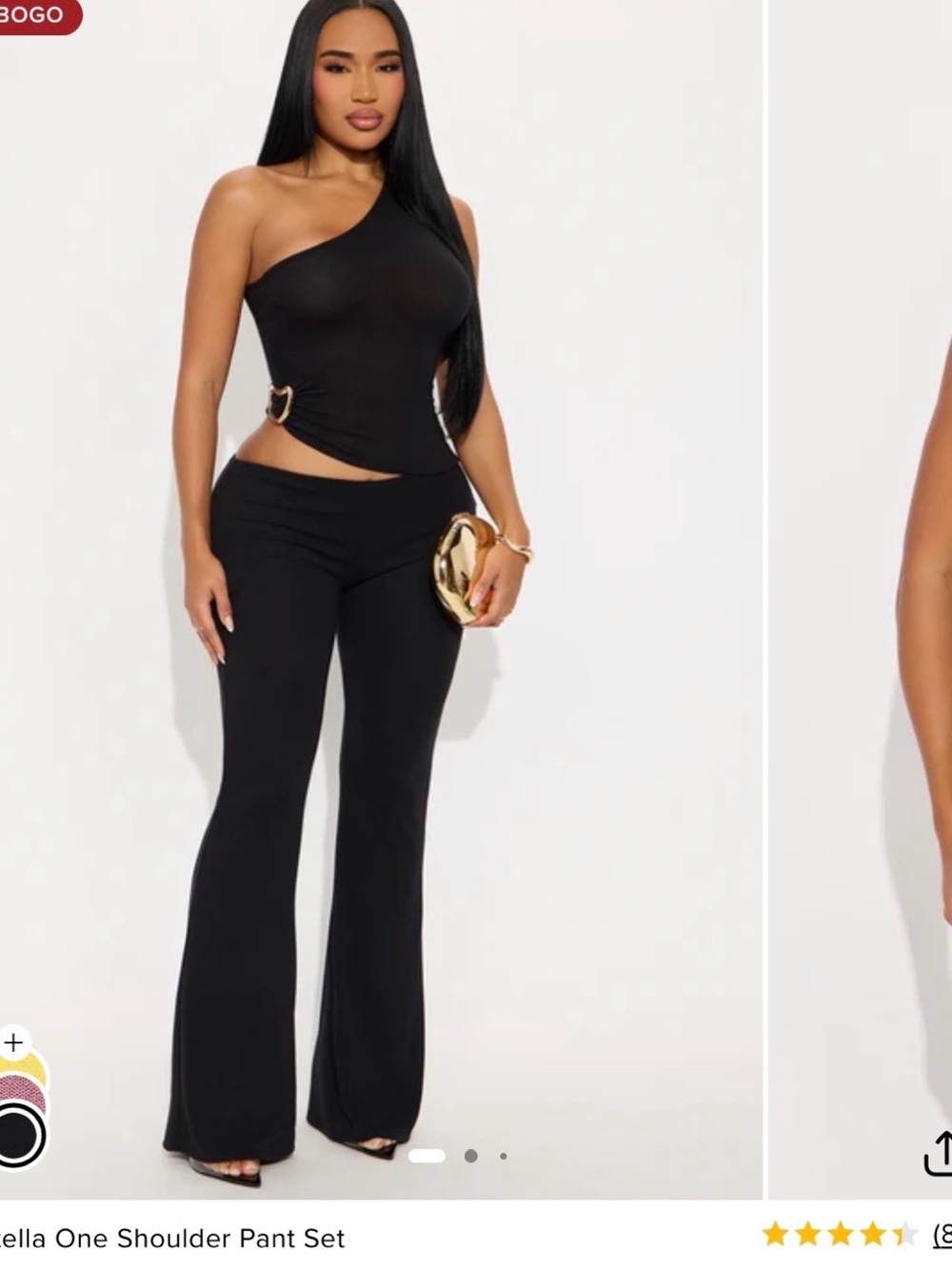 Fashion Nova One-Shoulder Black Flare Pant Set